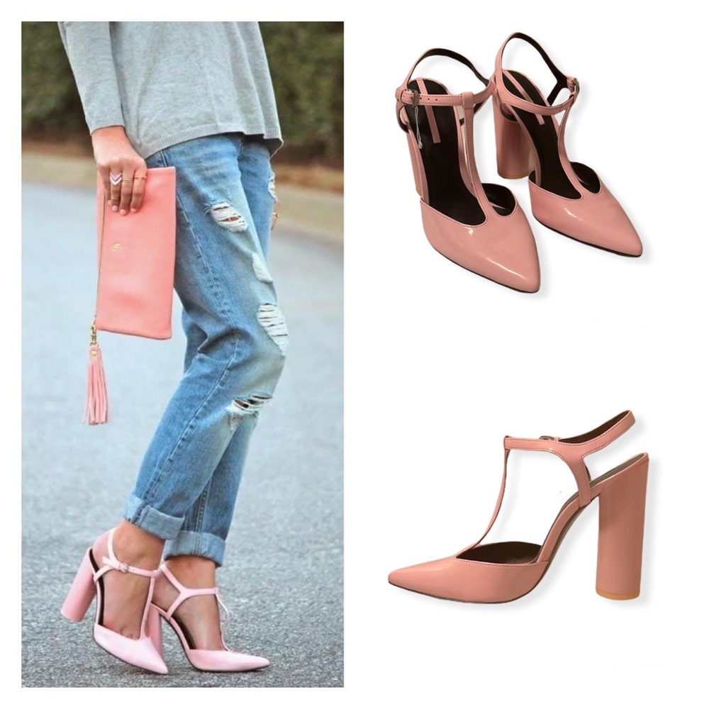 ZARA NEW T-Strap Pink Patent Leather Round Heel 41 (10)